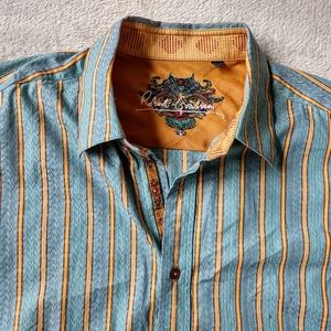 Robert Graham 2XL Long sleeve stripped Blue & Yellow Men's Dress Shirt